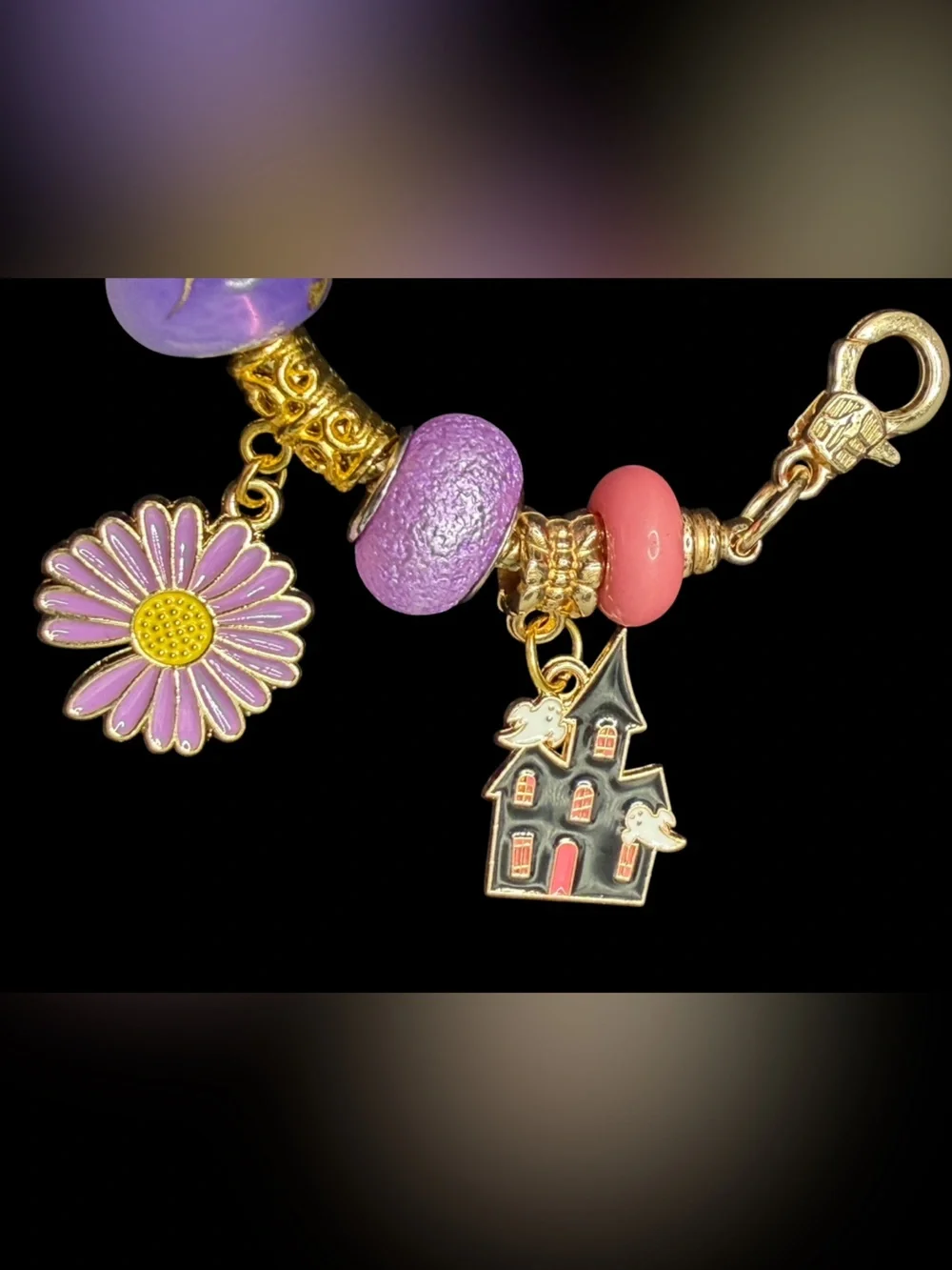 Handmade Halloween Charm Bracelet “Ghoul Friend”Line in Purple Pink Black